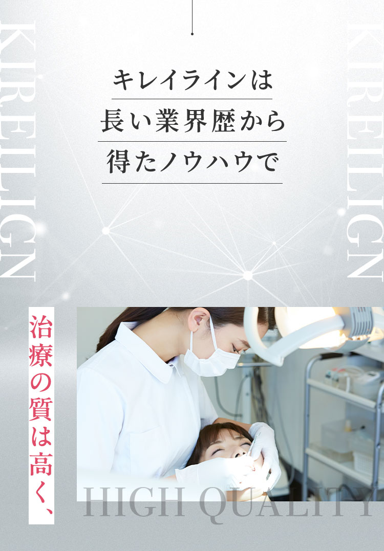 キレイラインは 長い業界歴から 得たノウハウで 治療の質は高く、