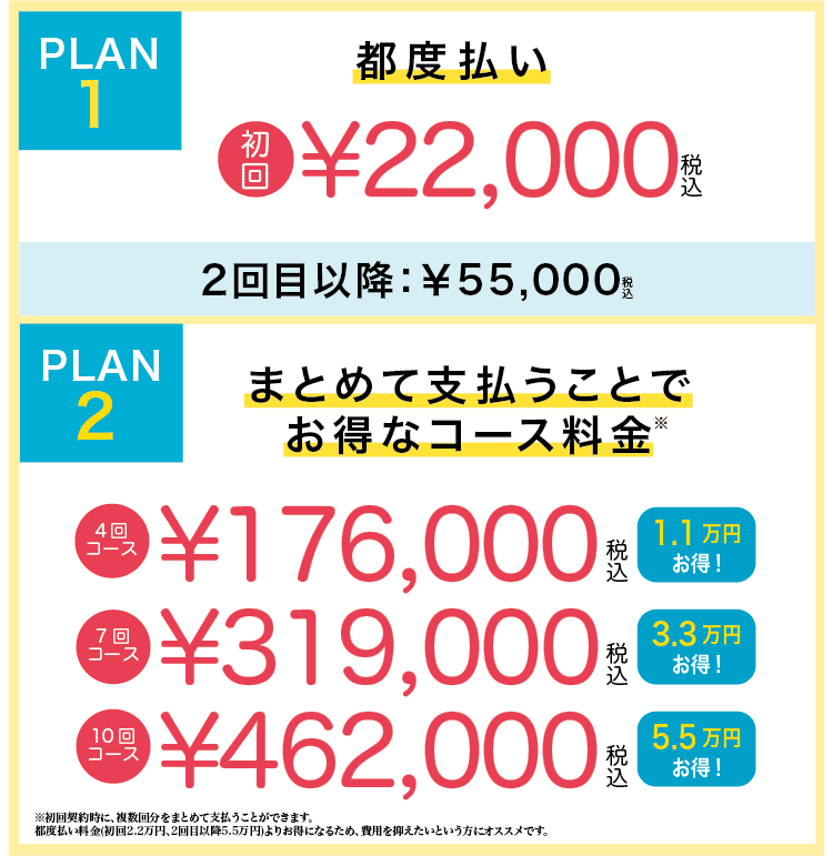 「都度払い（初回税込¥22,000）」と「まとめて支払うコース料金」