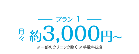 月々約3,000円〜 ※一部のクリニック除く ※手数料抜き