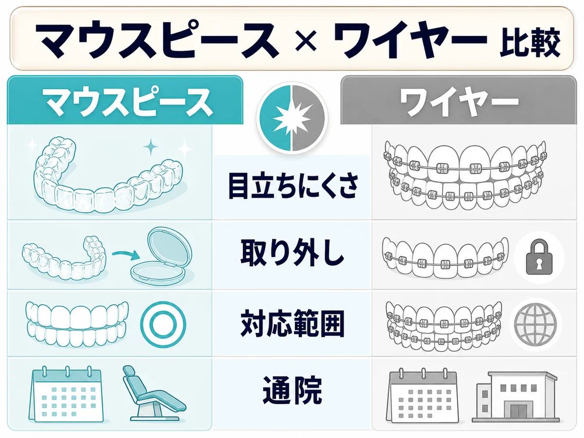 マウスピース vs ワイヤー比較表