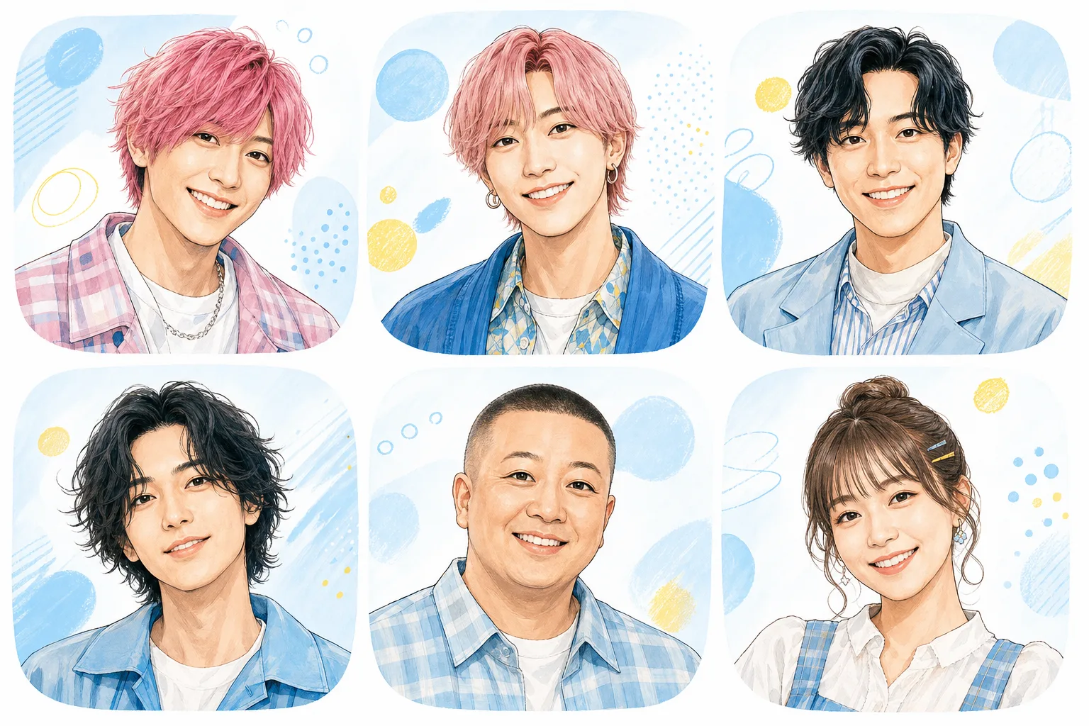 マウスピース矯正を公表した芸能人6名の編集部イラスト