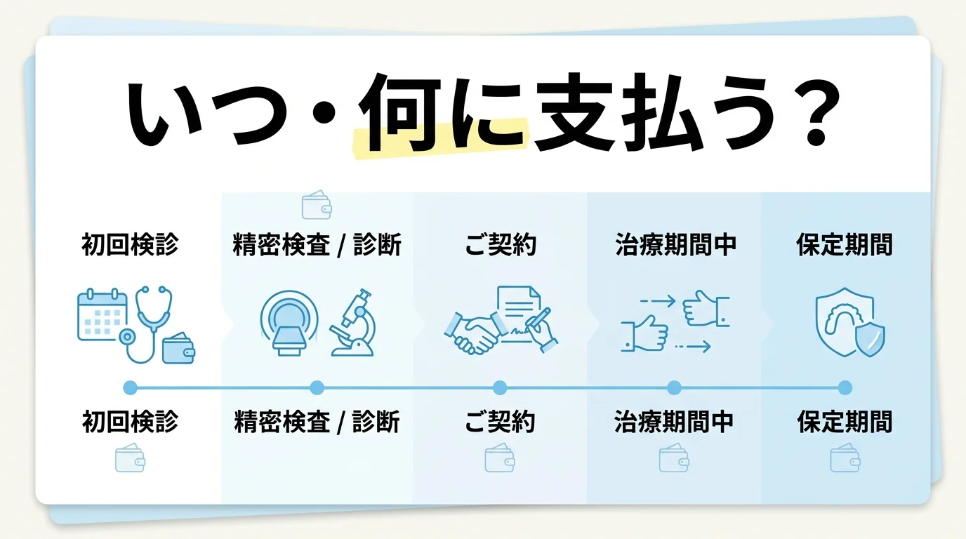 初診から保定までの支払いタイムライン